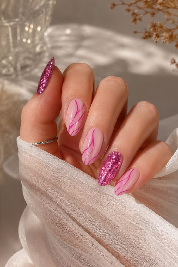 Pink Glitter and Swirl Lines With Party-Ready Sparkle