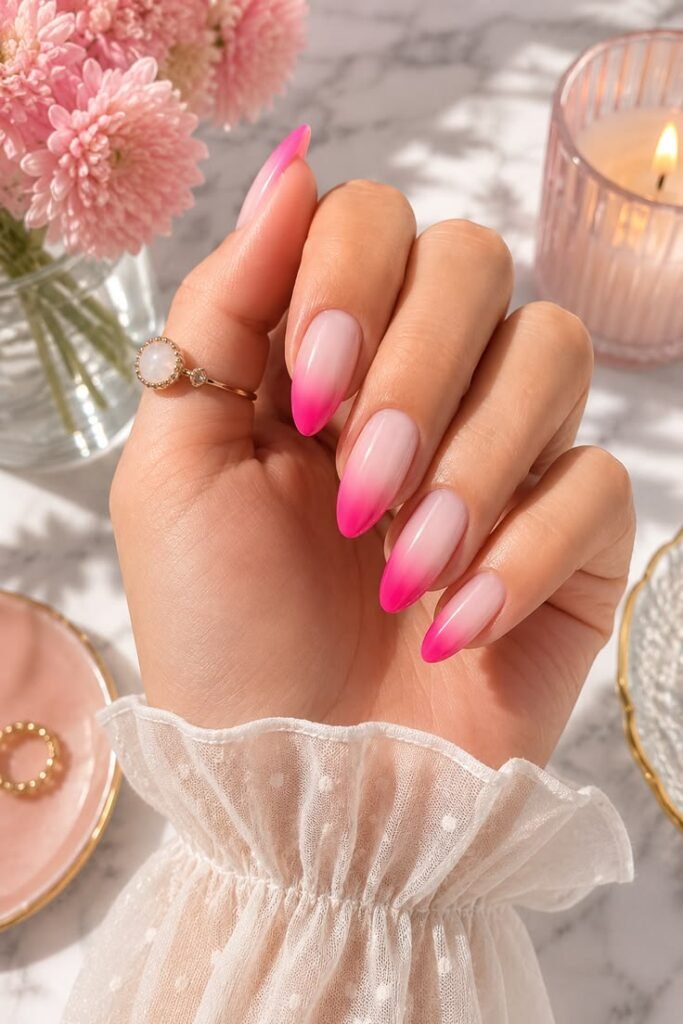 Pink Ombré Almond Nails That Fade Like a Watercolor