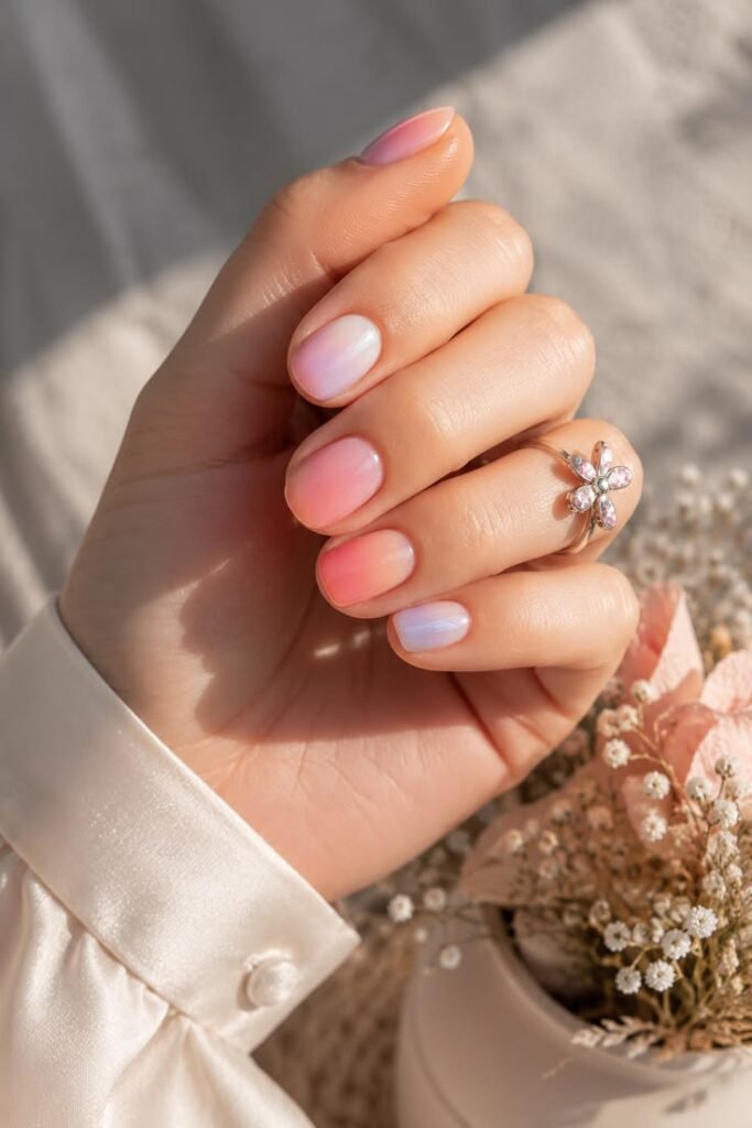 Pink and Coral Ombre Nails With Soft Romantic Warmth