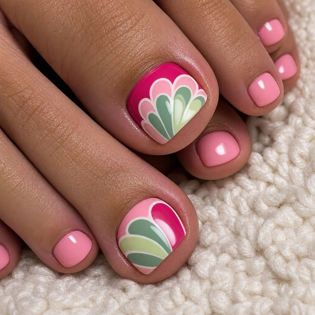 Pink and Green Retro Petal Art With a Fresh Twist