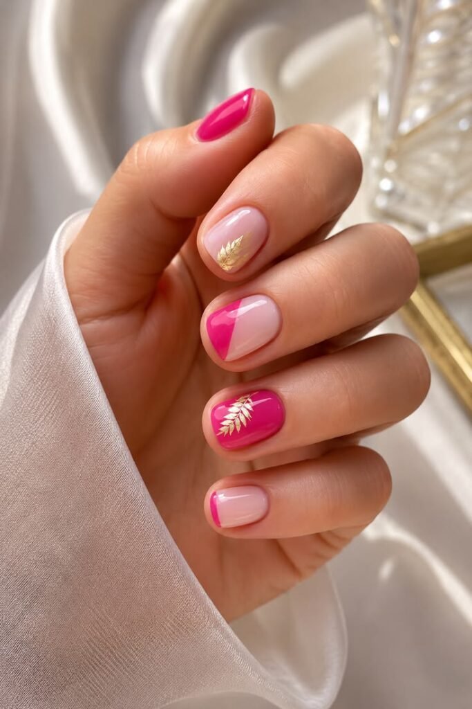 Pink and Nude With Gold Leaf Botanical Detail
