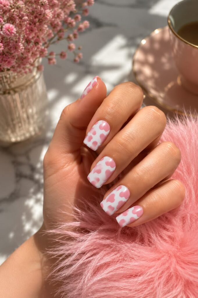 Pink and White Cow Print on a Blush Background