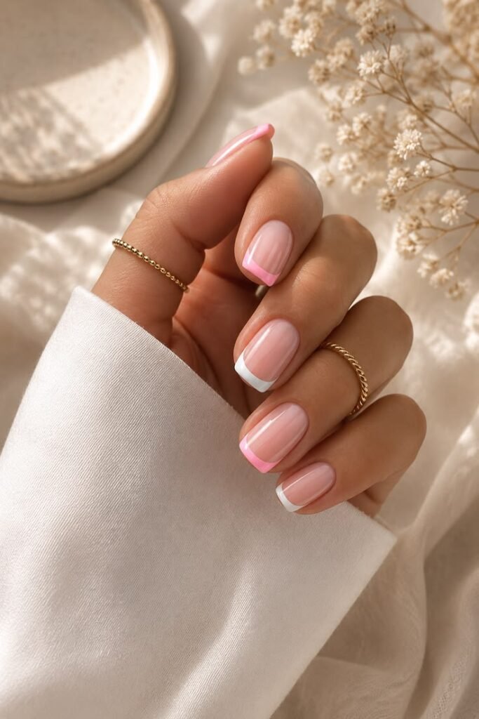 Pink and White French Tips for a Timeless Summer Look