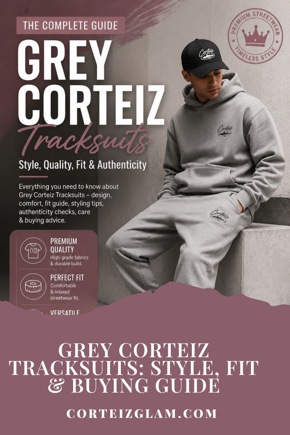Grey Corteiz Tracksuit in grey hoodie and joggers showcasing premium streetwear style, fit, and quality.