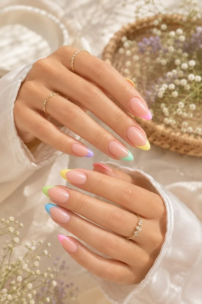 Rainbow Pastel French Tips for a Fresh Summer Manicure
