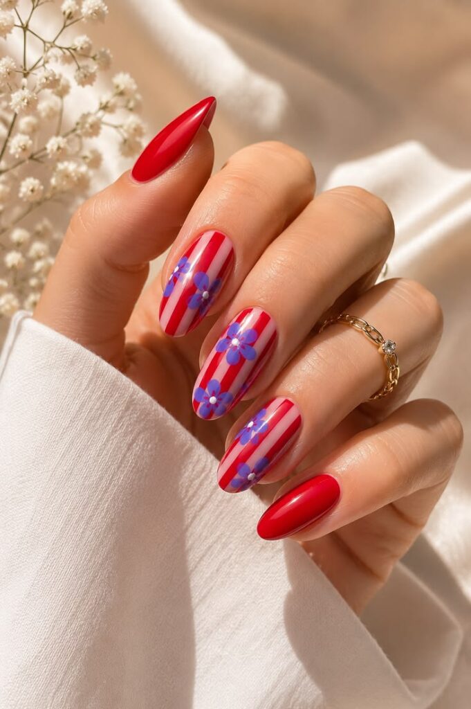 Red Stripes With Lavender Blooms for a Creative July Statement
