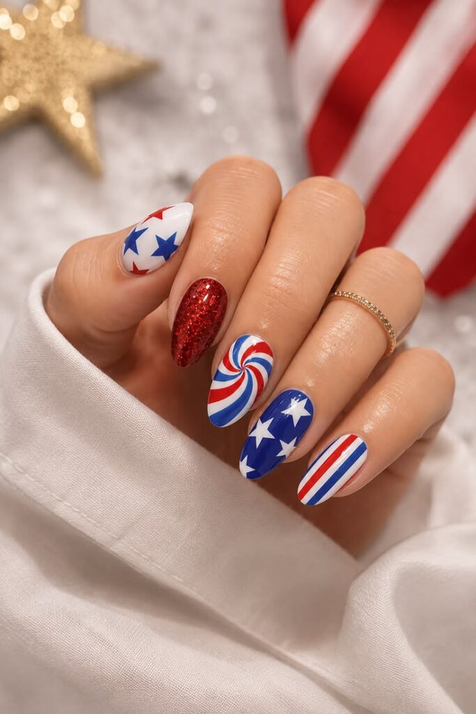 Red White and Blue Firework Party Nails With Maximum Impact