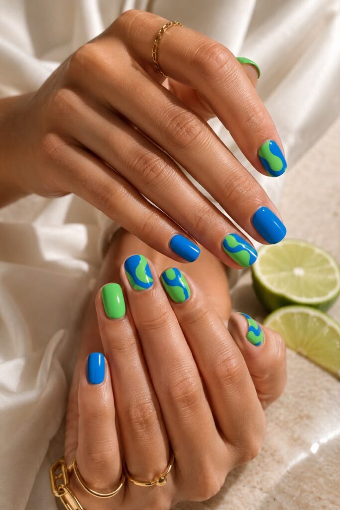 Retro Blue and Green Swirl Art With Vacation Energy