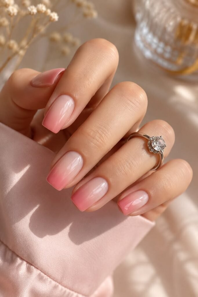 Rosy Pink Ombre Nails