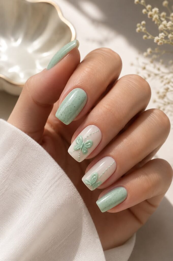 Sage Green With 3D Butterfly Accent for Delicate July Charm