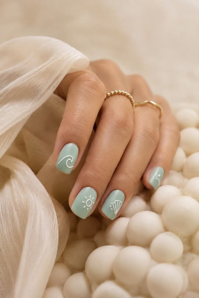 Sage Matte With Beach Doodles and Coastal Charm