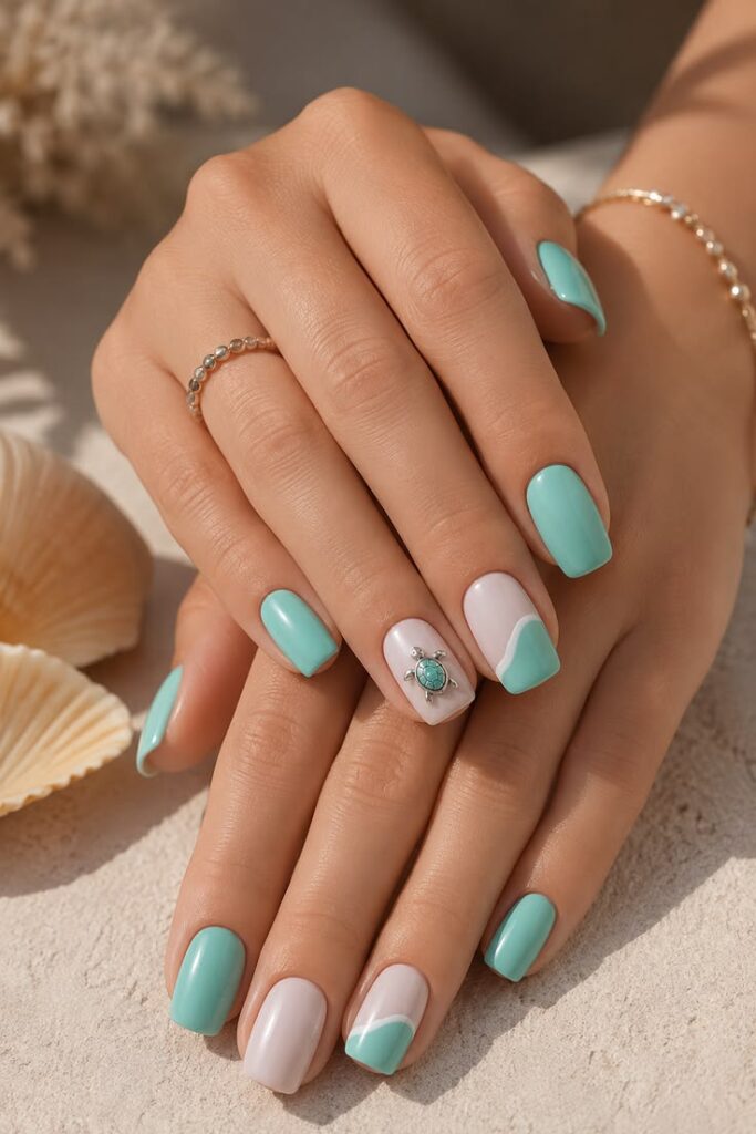Seafoam Green With a Sea Turtle Charm for Ocean Lovers