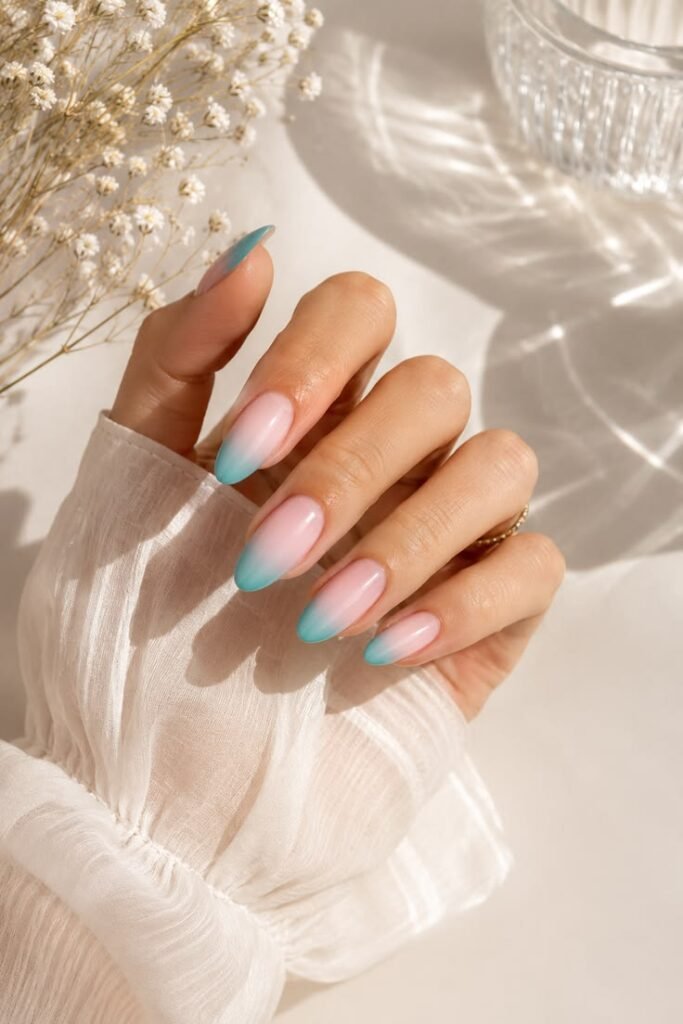 Seafoam Tip Ombre Nails for a Soft Bridal Summer Look