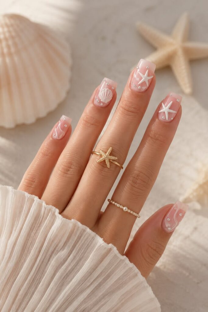 Seashell and Starfish Nails for Beach Vacation Daydreams