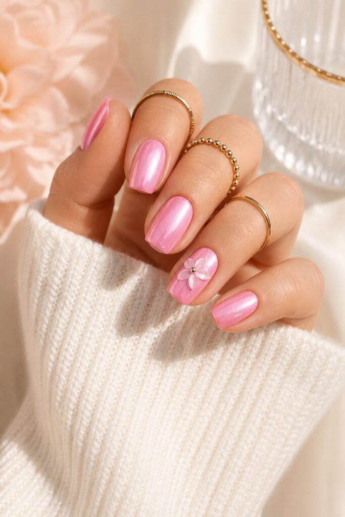 Shimmer Pink Bloom Nails With Garden Party Polish
