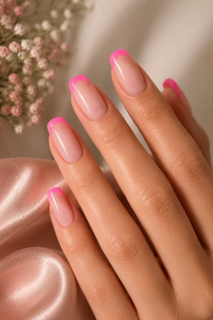 Soft Pink French Tip Almond Nails