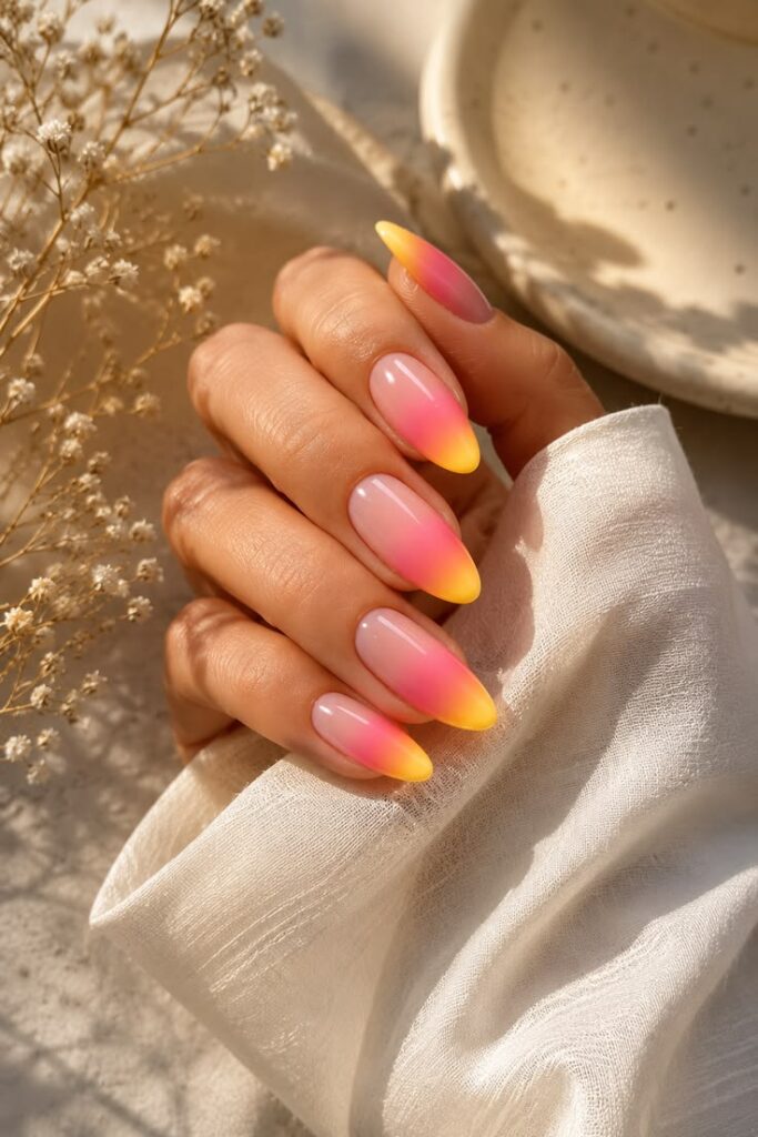 Sunset Tip Fade in Pink and Orange