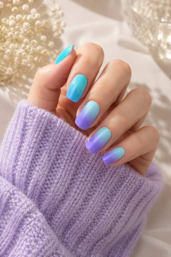 Teal to Purple Ombre Nails With Bold Mermaid Vibes