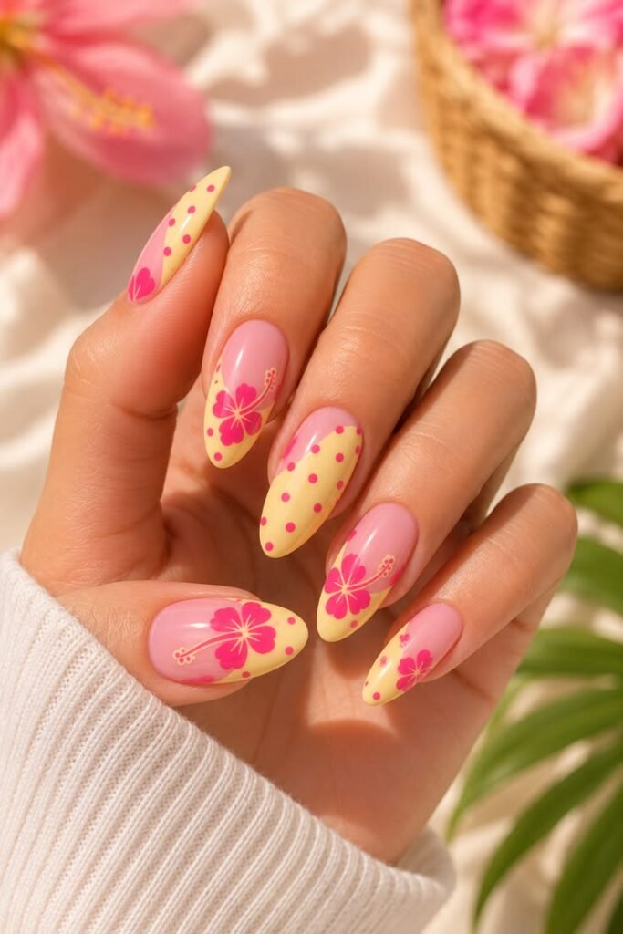 Tropical Hibiscus French Nails for a Bright Summer Look