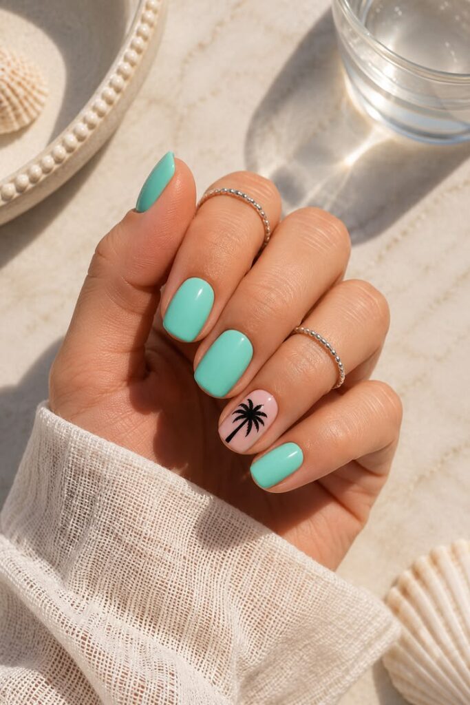 Tropical Mint Green With Palm Tree Accent for Island Vibes