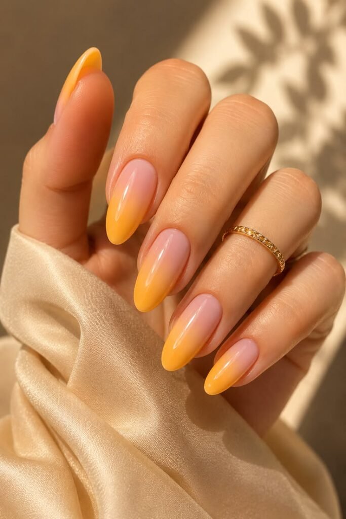Yellow Ombre French Tip Almond Nails