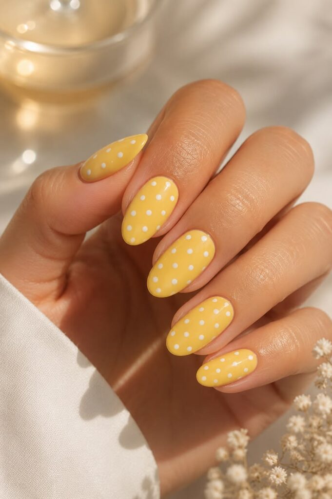 Yellow Polka Dot Nails That Channel Retro Picnic Energy