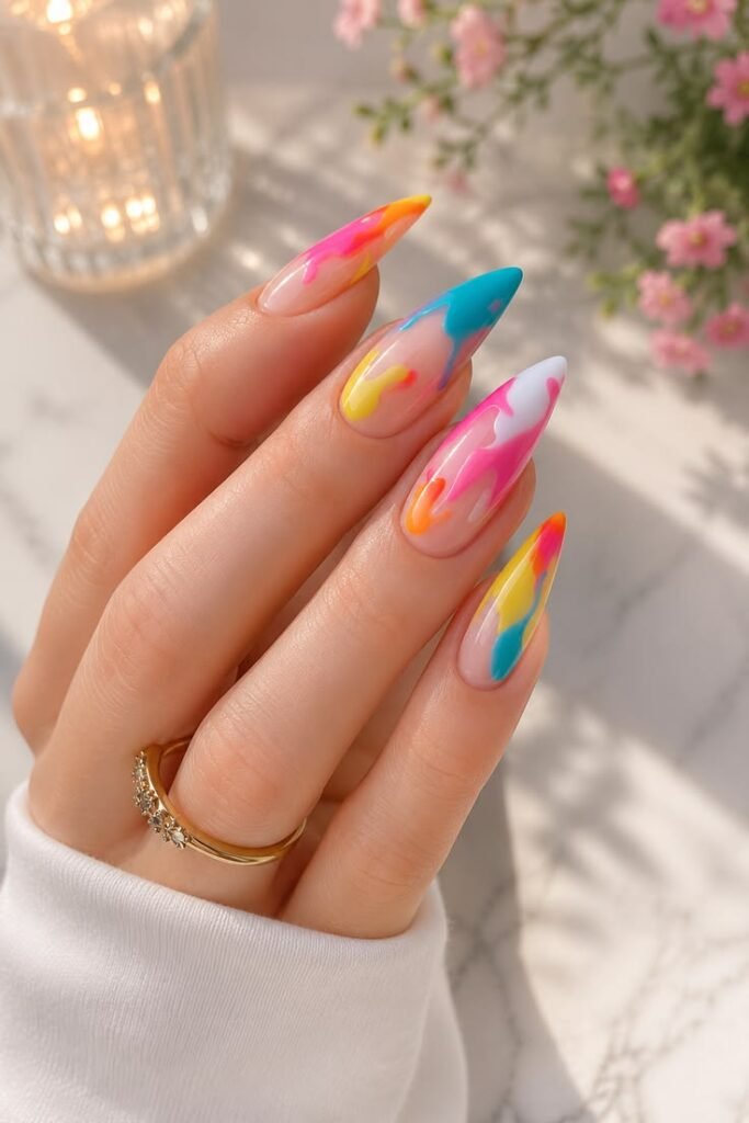 Abstract Neon Paint-Splash Nails