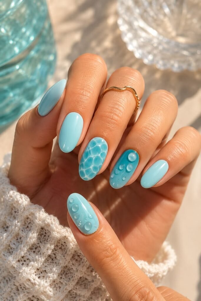 Aqua Bubble Texture Funky Summer Nails