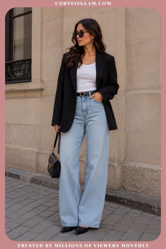 Black Blazer With Light-Wash Jeans