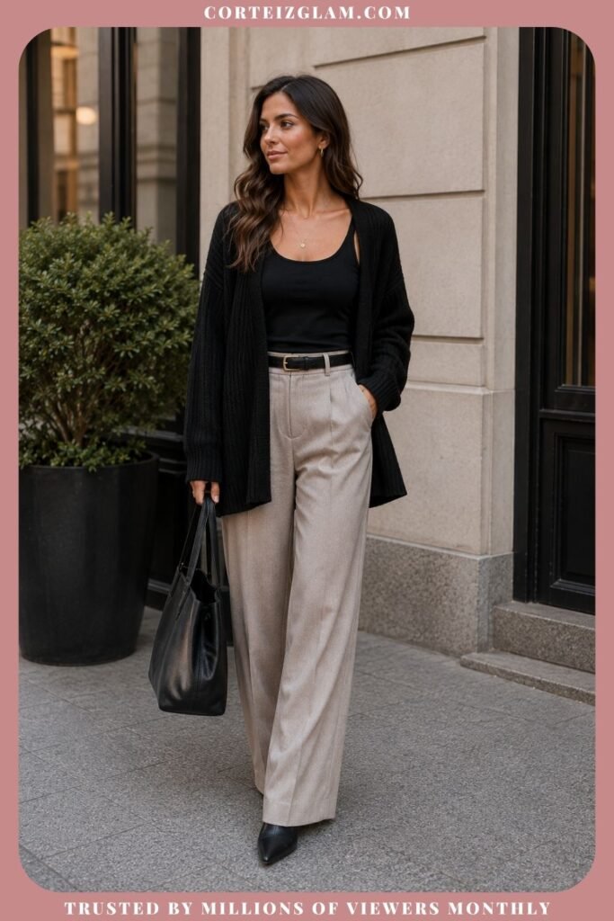 Black Tank With an Open Cardigan