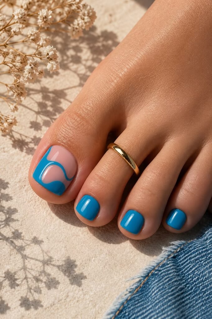 Blue Wave Negative Space August Toe Nails