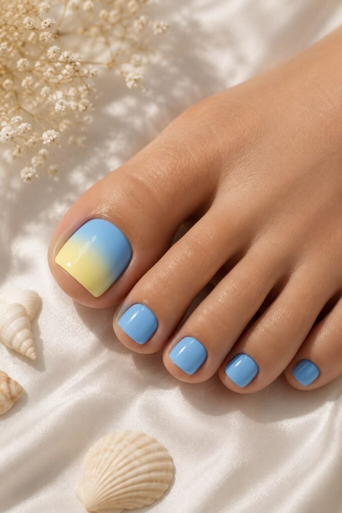 Blue and Yellow Ombre Toes for Summer