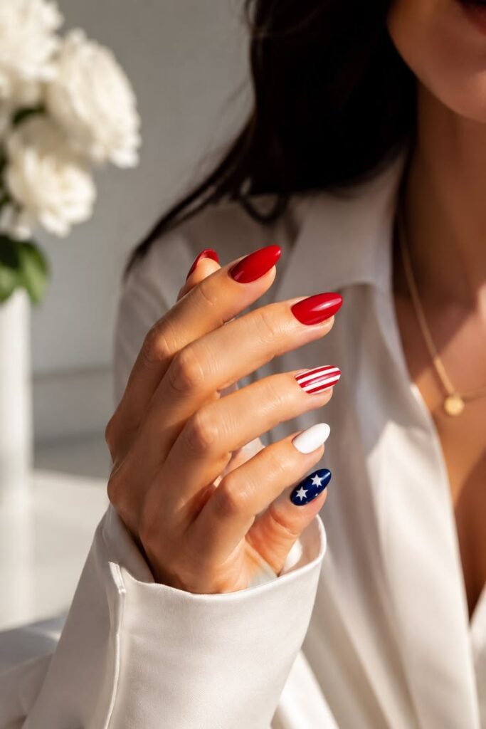 Bold Glossy Red With Flag-Inspired Accents