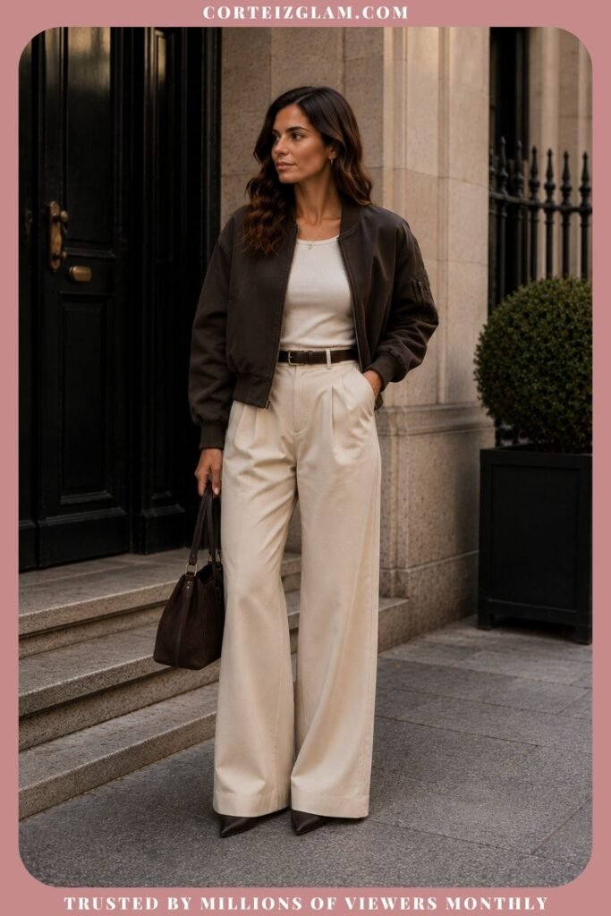 Bomber Jacket With Wide-Leg Trousers