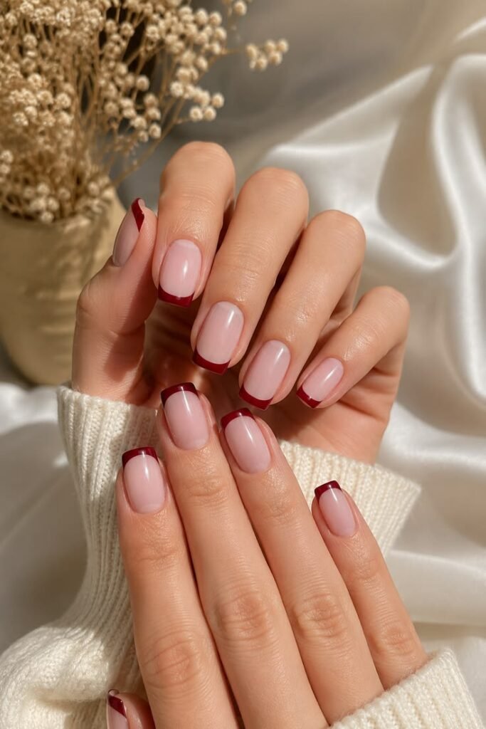 Burgundy French Tip Nails