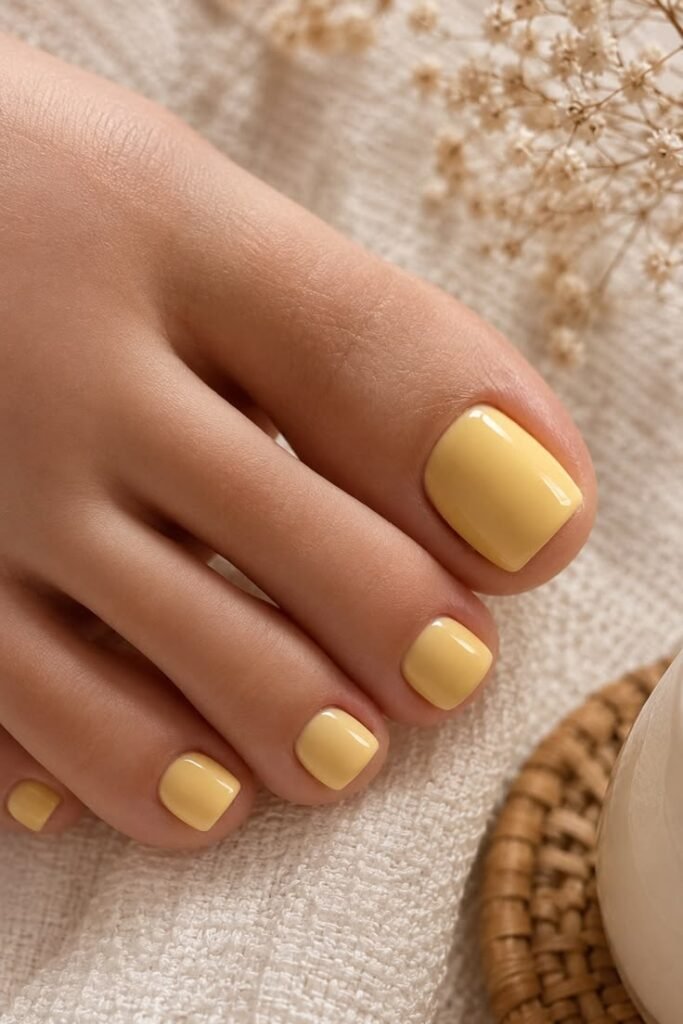 Butter Yellow Line Art Toe Nails