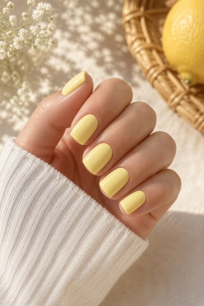 Butter Yellow Short Nails for a Cheerful Summer Look
