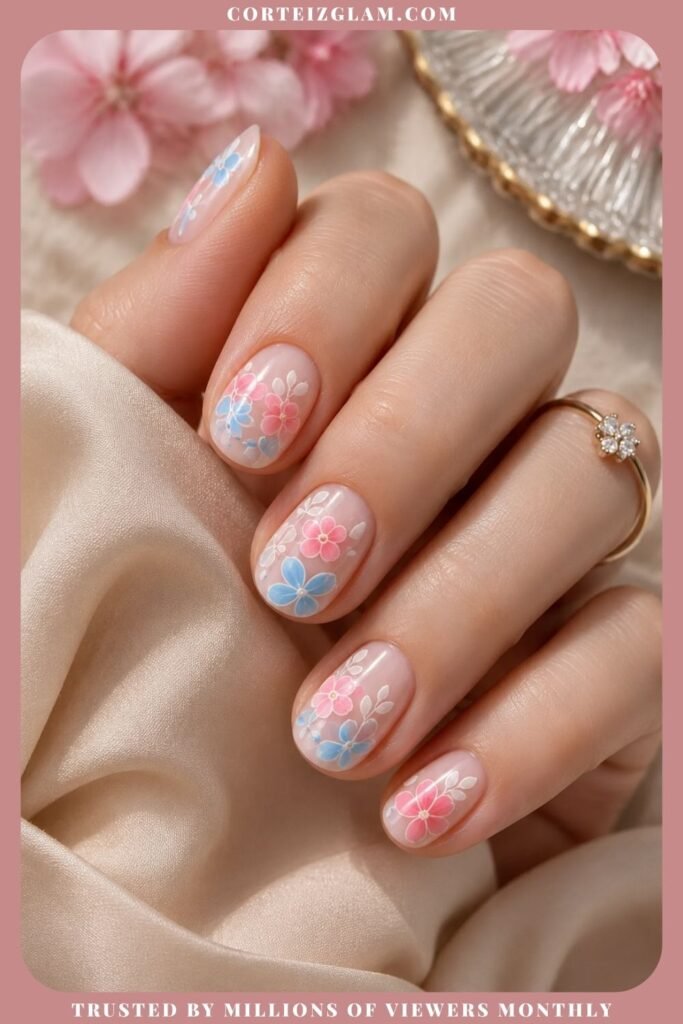 Cherry Blossom Florals on Sheer Pink for a Soft Summer Look