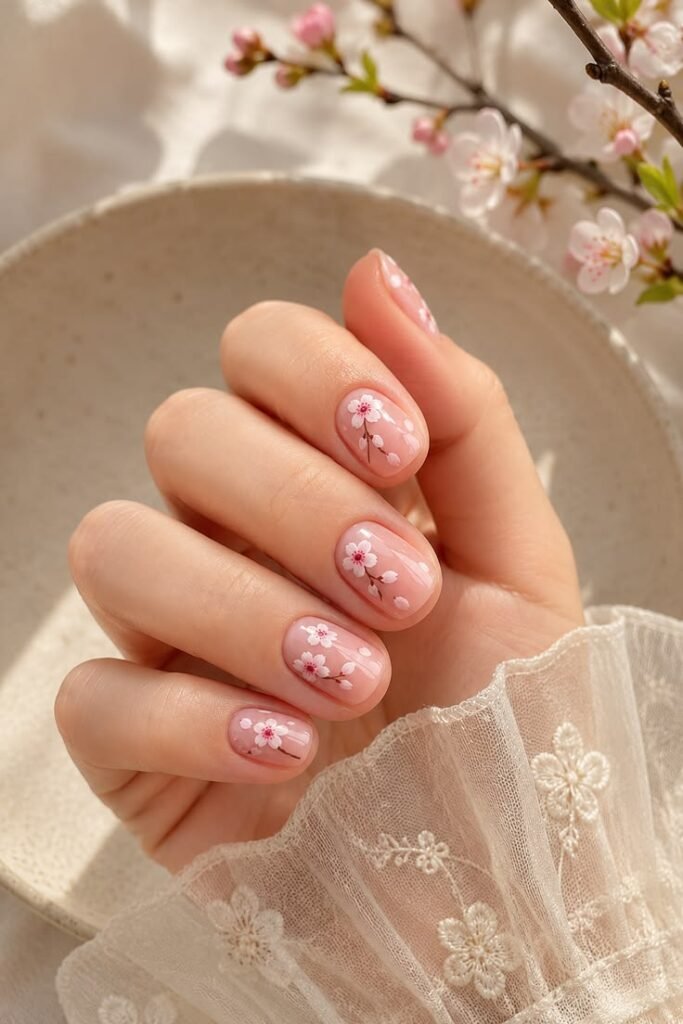 Cherry Blossom Short Gel Nails