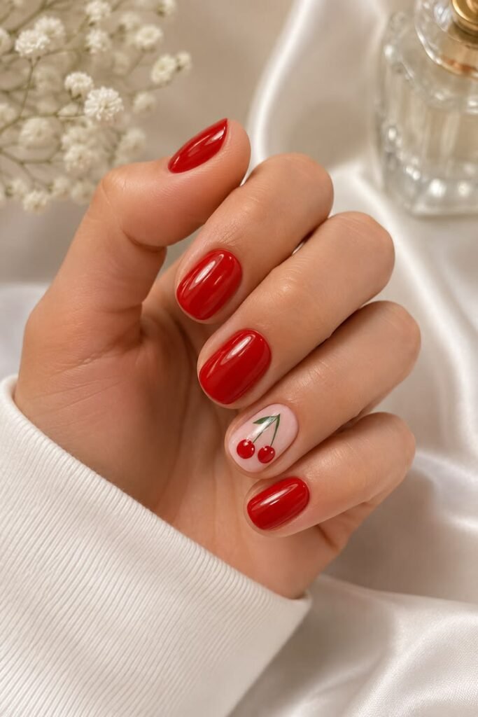 Cherry Red Short Nails