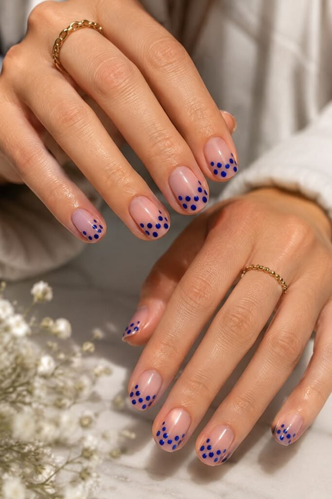 Cobalt Blue Polka Dot Short Nails