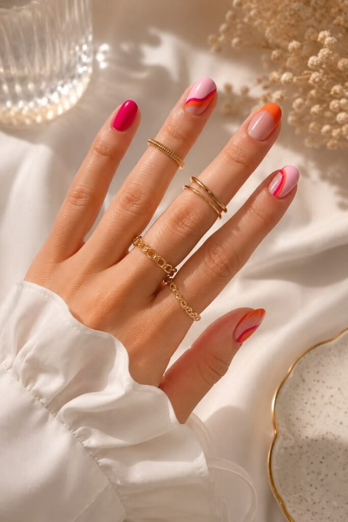 Colorful Retro Swirl Nails