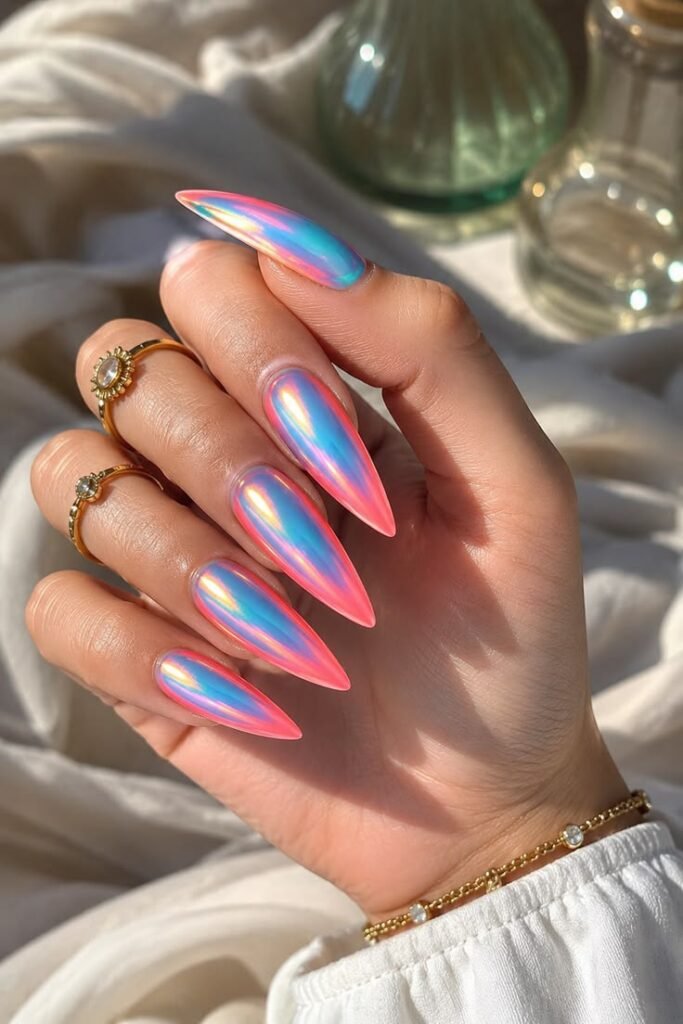 Coral Chrome Mermaid Nails