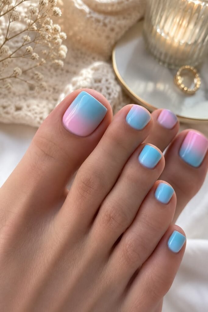 Cotton Candy Pink and Blue Ombre Pedicure