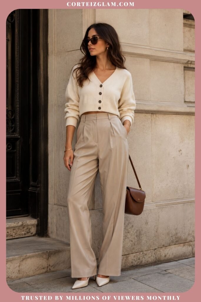 Cropped Cardigan With High-Waisted Trousers