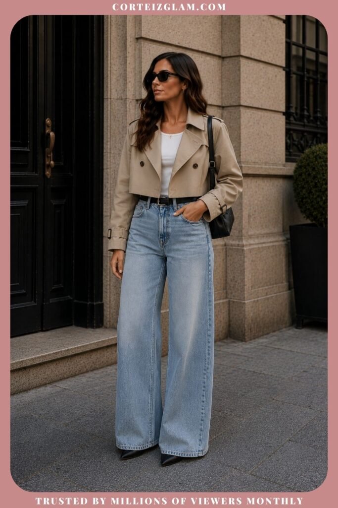 Cropped Trench With Wide-Leg Jeans