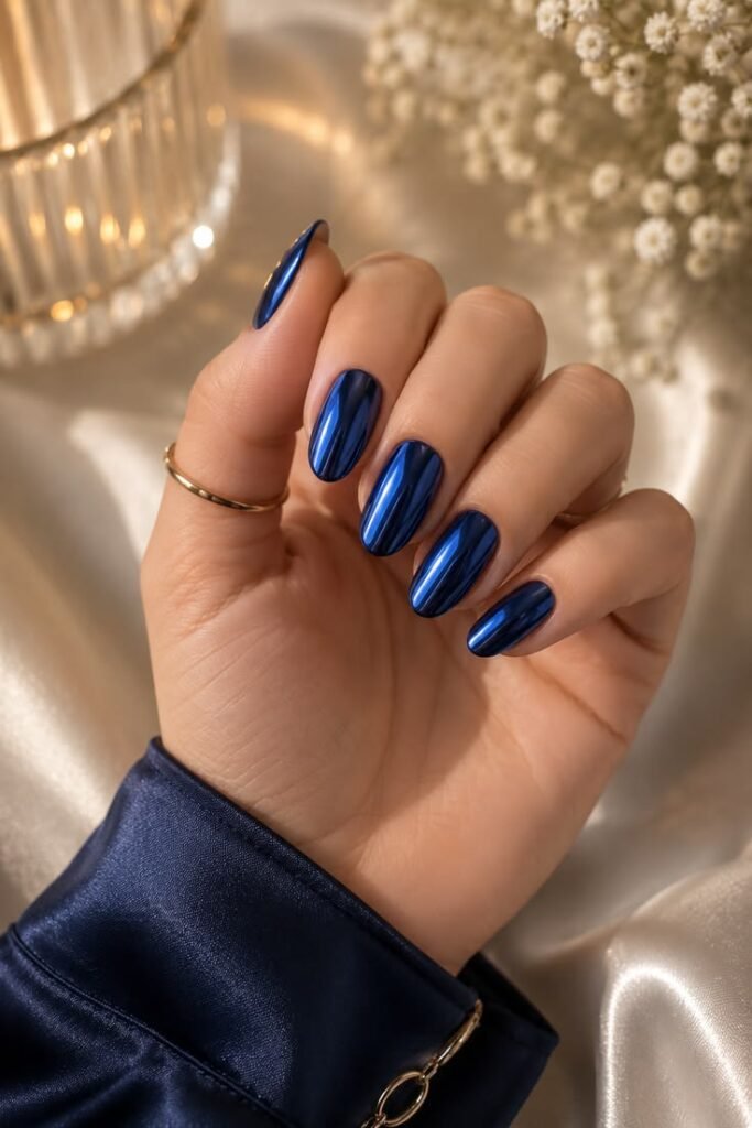 Deep Navy Chrome Nails