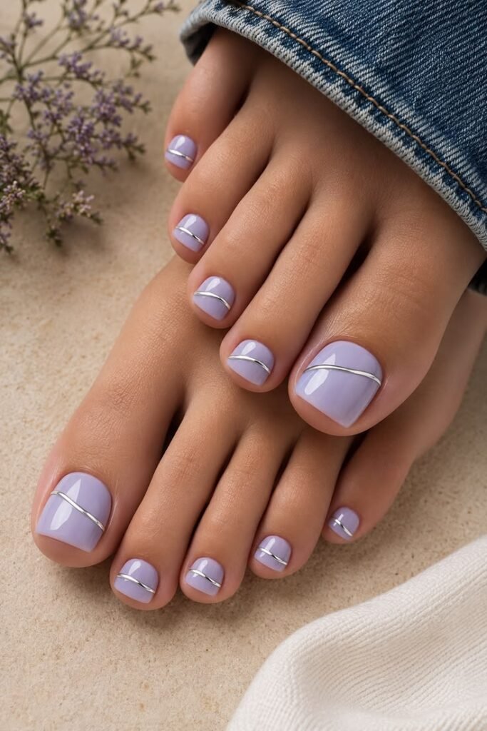 Dusty Lilac Toes With Silver Chrome Waves