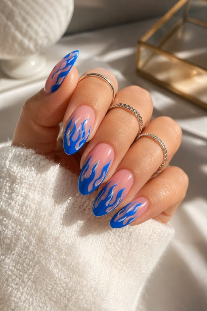 Electric Blue Flame Nails