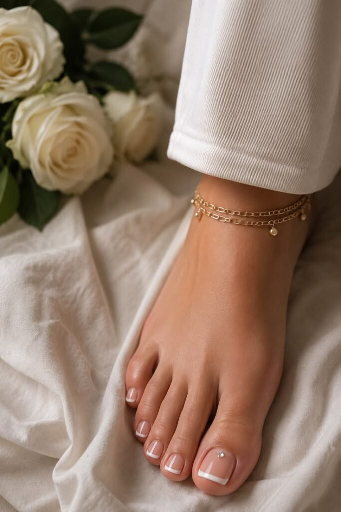 Elegant Rhinestone French Toes